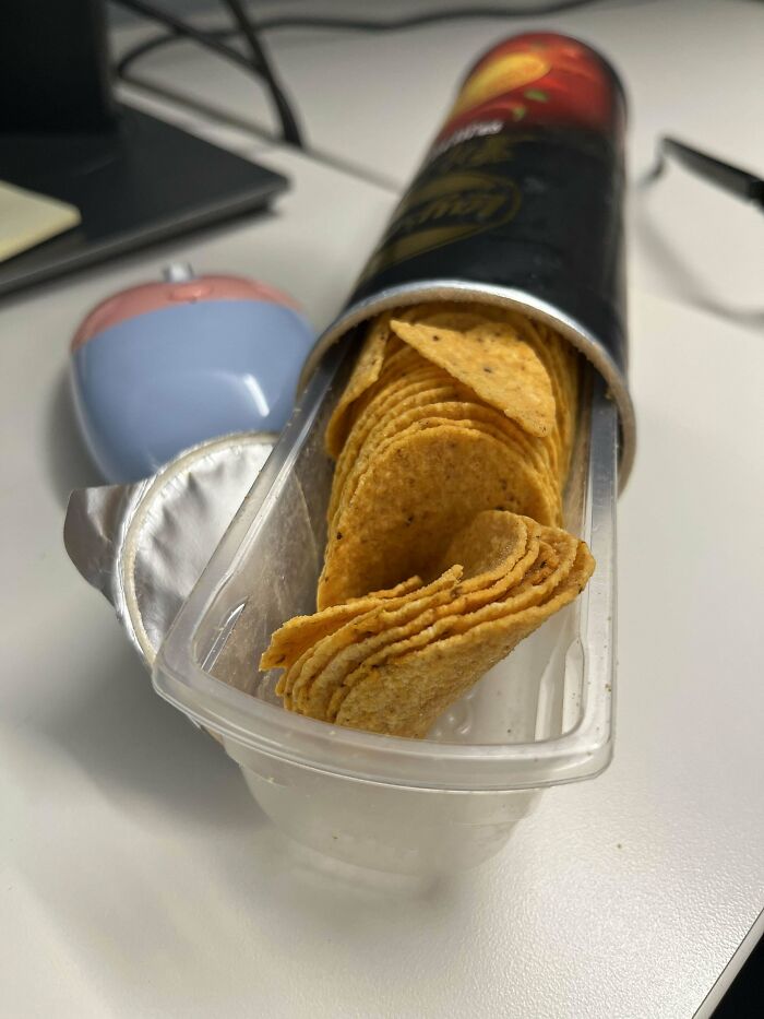 My Pringle’s From China Have A Tray For The Chips Instead Of Sticking Your Forearm Down A Tube!