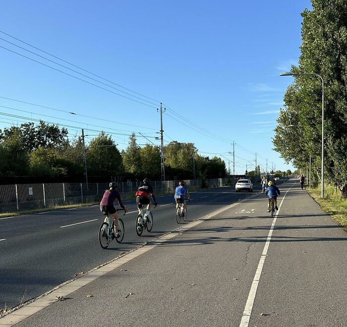 Cyclists Riding On Road, Next To Bike Lane. I Hate These Cyclists That Take Up Space On The Road When They Have A Solid Bike Lane Next To Them