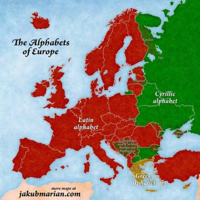 Map Shows Which Countries Use Which Alphabet In Europe