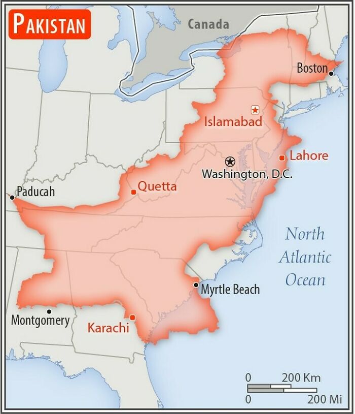 We Really Love These Size Comparisons. This Map Compares Pakistan With The East Coast Of USA