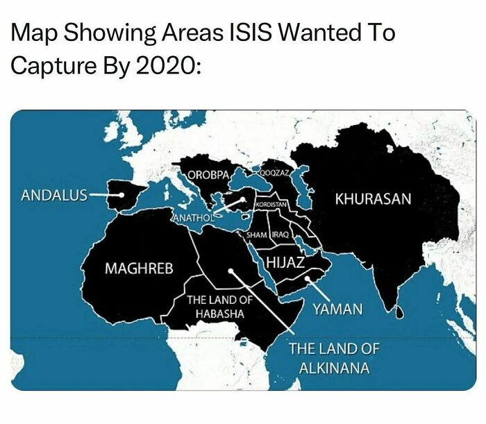 Map Shows The Areas The Ambitions Terrorist Organization Isis (Islamic State Of Iraq And Syria) Aspired To Control By 2020