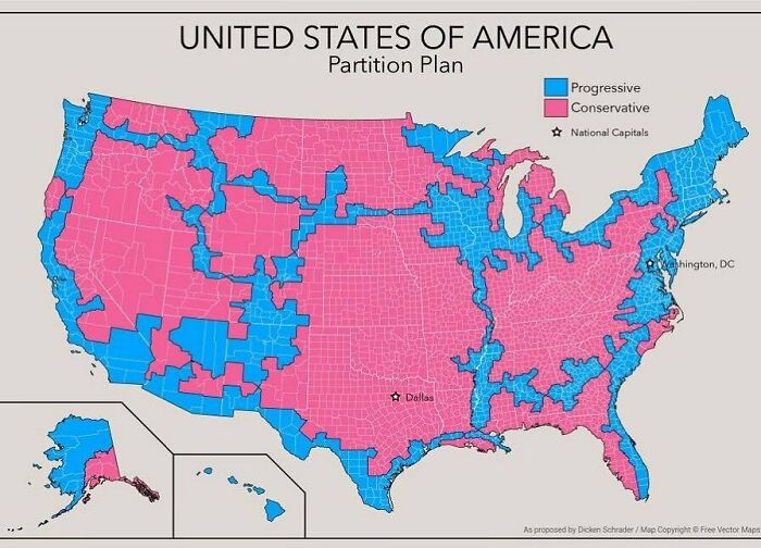 United States Of America Partition Plan: Splitting America Into Two Nations, Based On Election Results Maps From The Past 12 Years, And Along County Lines