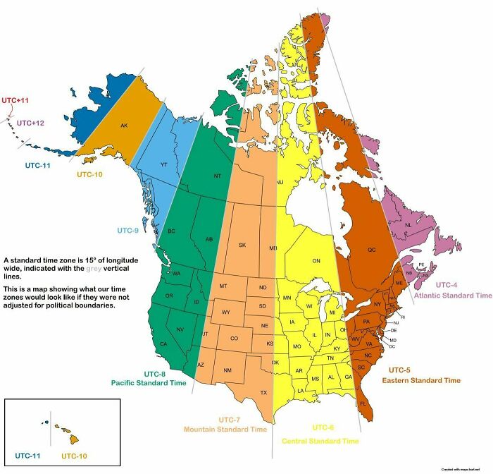 Us/Canada Time Zones If They Were Not Adjusted For Political Boundaries