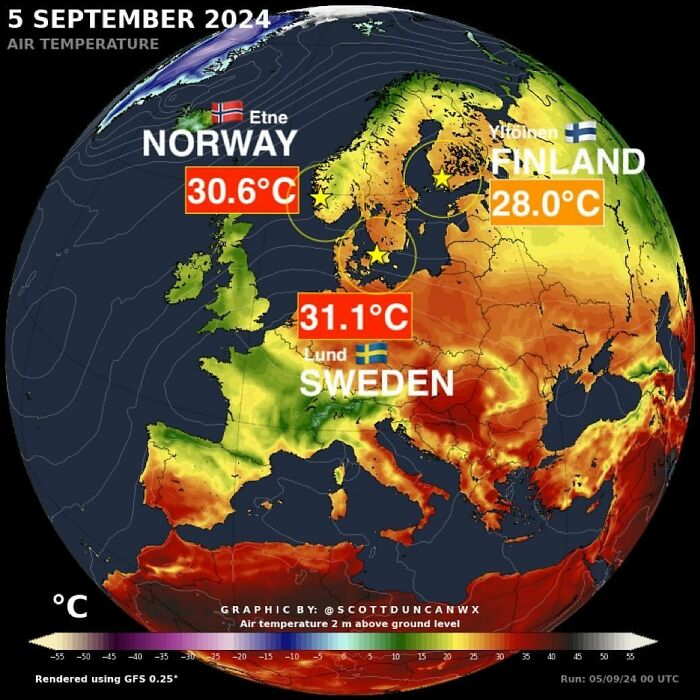 Until This Heatwave... Sweden 🇸🇪 And Norway 🇳🇴 Had Never Hit > 30 °c