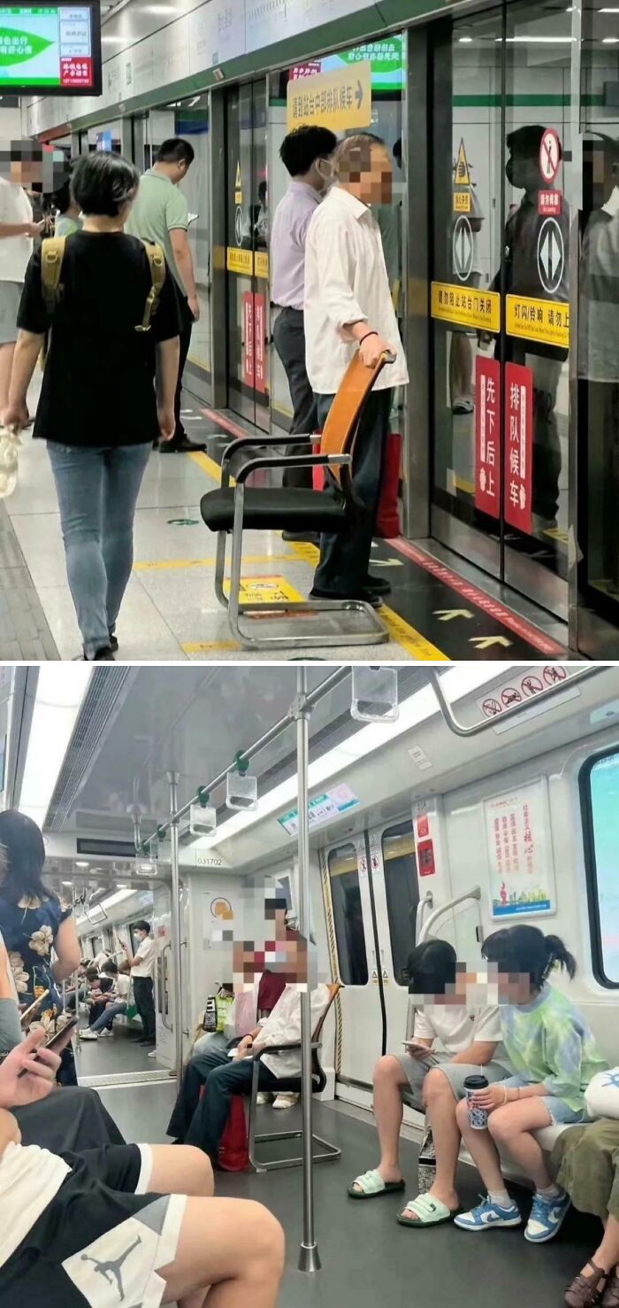 Dude Brought His Own Chair To The Subway In China