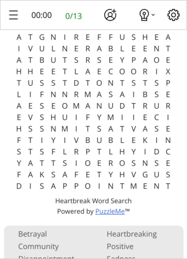 Heartbreak Word Search