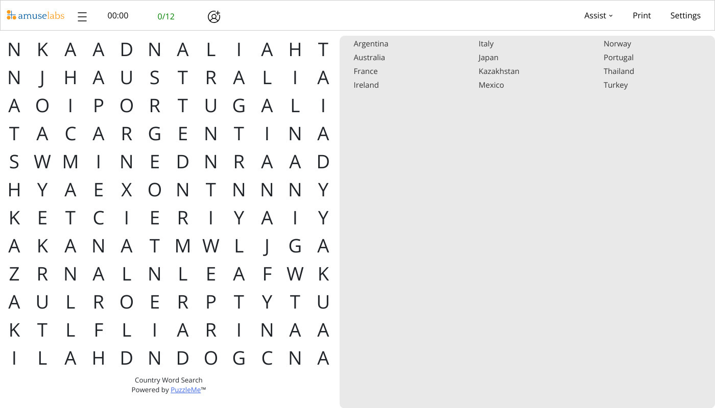 Country Word Search
