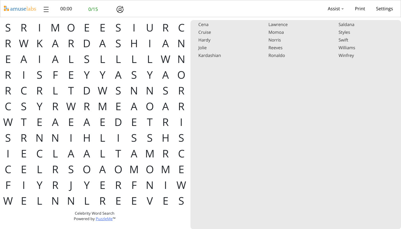 Celebrity Word Search