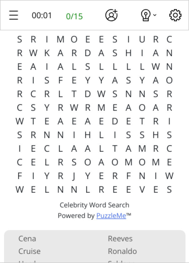 Celebrity Word Search