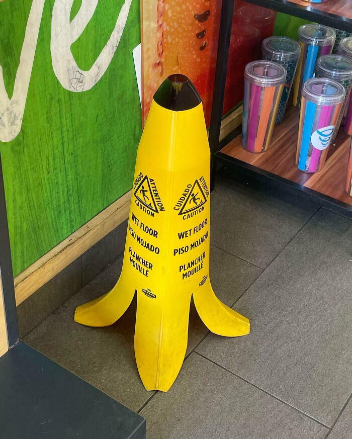 A Banana Shaped Wet Floor Sign