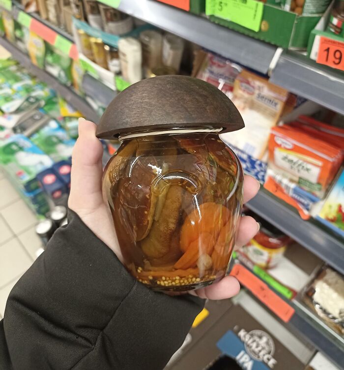 This Mushroom Shaped Jar Of Pickled Mushrooms