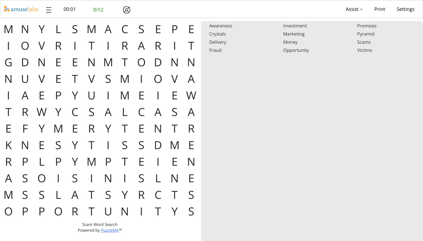 Scam Word Search