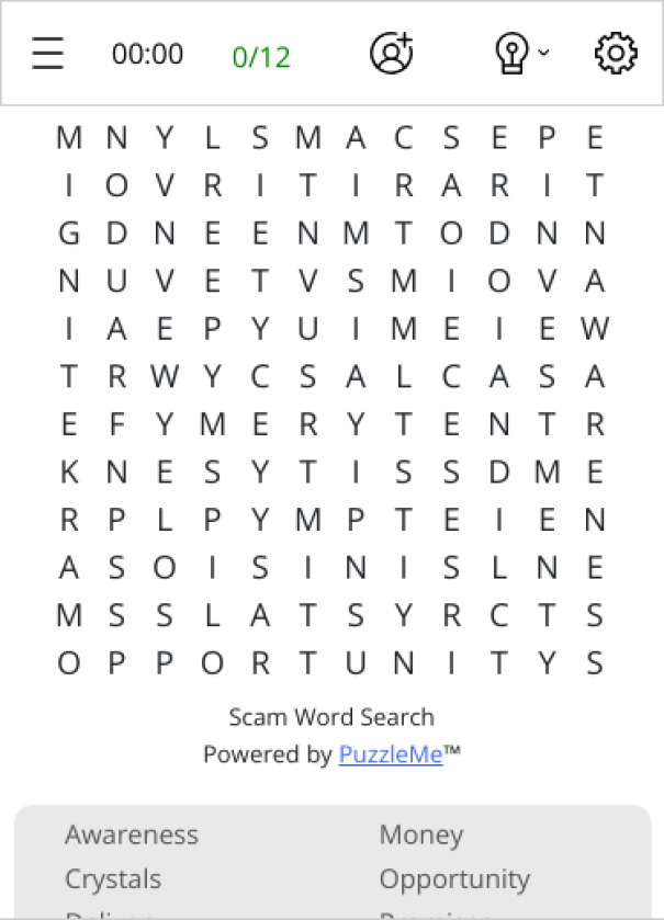 Scam Word Search