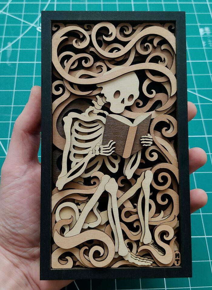 Avid Reader, A Little Laser Cut Woodwork Designed And Made By Me