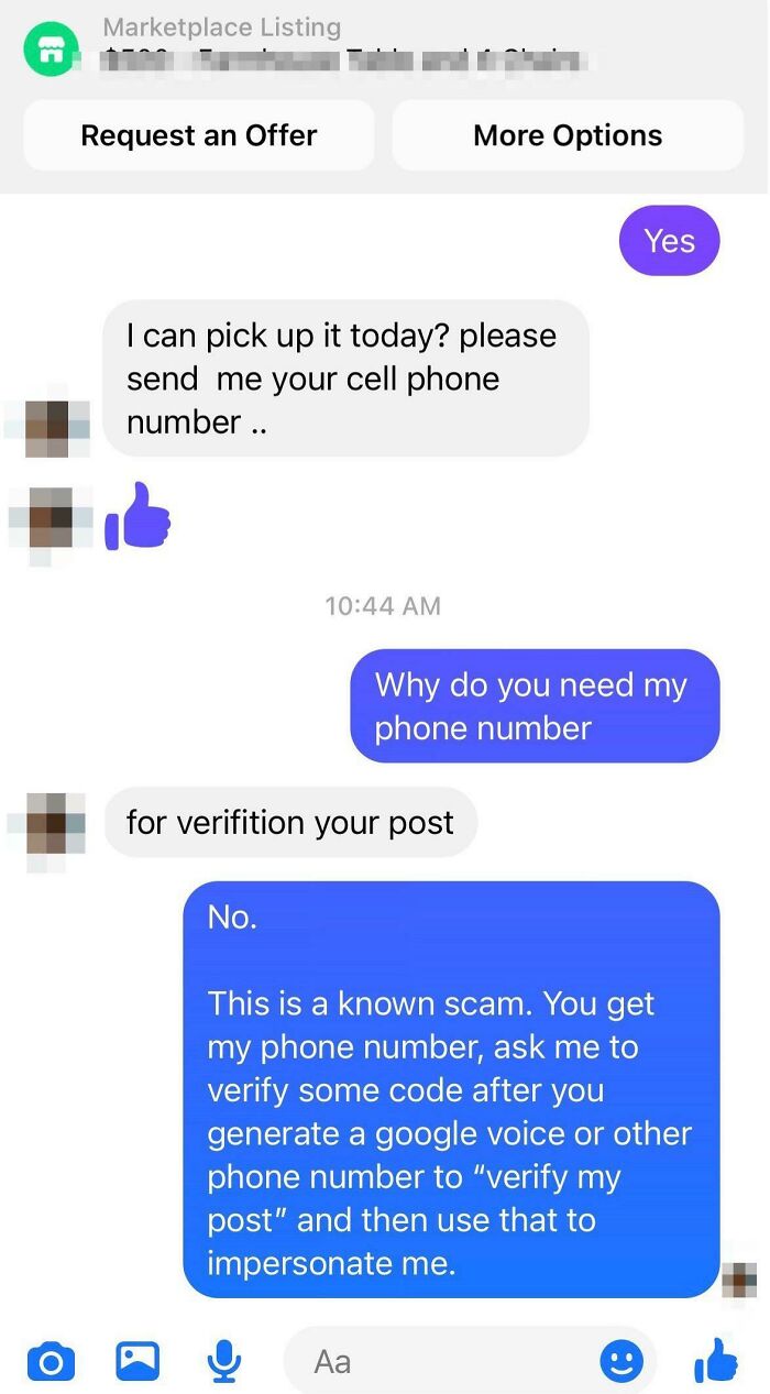 Another Attempted FB Marketplace Scam