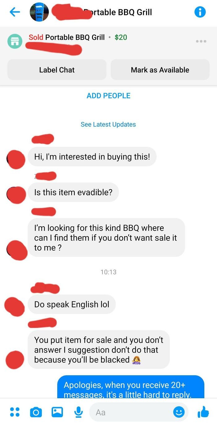 Put Something Up For Sale On FB, Got 20+ Replies In The Span Of 2 Mins. Classic Karen Decides To Threaten Me