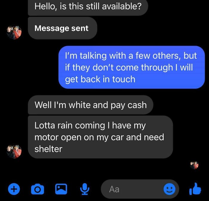 Encounter With Casual Racism On Facebook Marketplace. This Guy Seemed To Feel It Was Perfectly Appropriate To Be A Racist In Our Exchange. How Would You Have Responded?