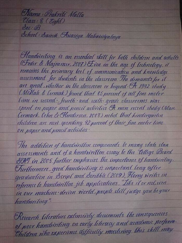 This Is The Handwriting Of Nepalese Year 8 Student Prakriti Malla Which Was Recognized As The Most Beautiful Handwriting In The World