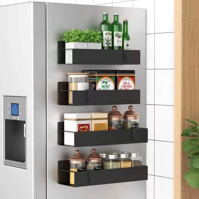 This Magnetic Spice Rack Is Like A Magic Trick For Your Kitchen! It'll Make Your Spices Disappear From Your Cluttered Counters And Reappear On Your Fridge, Freeing Up Space And Adding Some Serious Organization To Your Tiny Kitchen