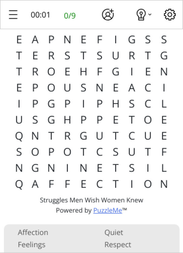 Struggles Men Wish Women Knew Word Search