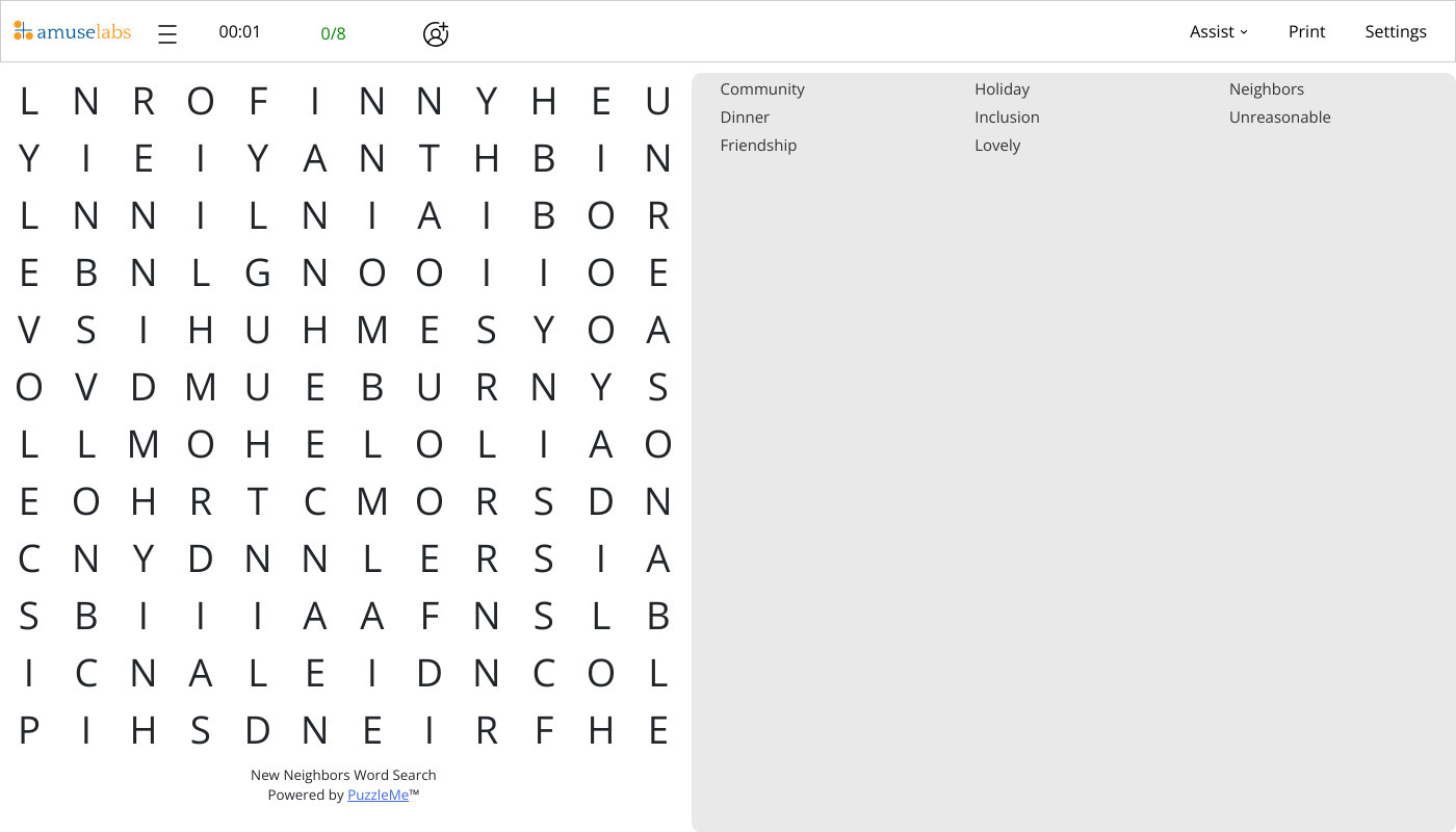 New Neighbors Word Search