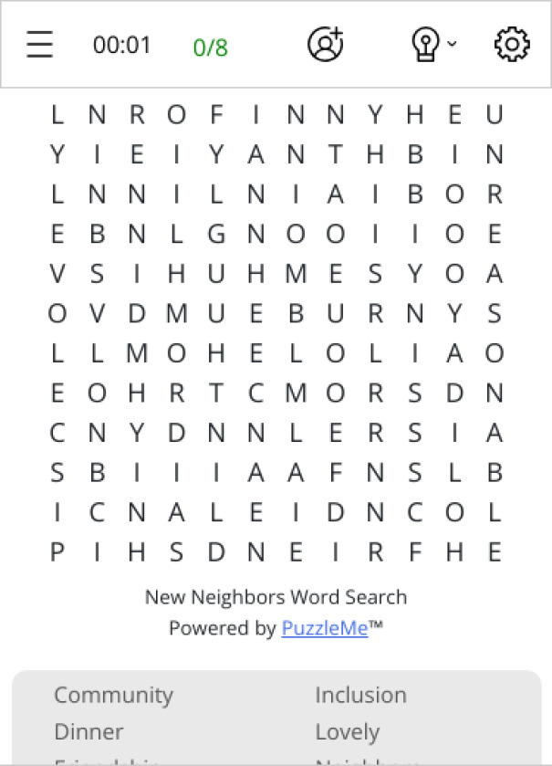 New Neighbors Word Search