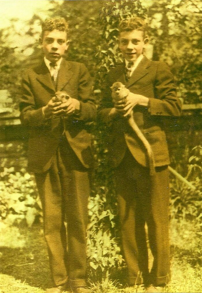 My Granddad (Right) And His Identical Twin Brother, Dressed Up And Showing Off Their Pet Monkeys, Circa 1932. The Monkeys Were Ordered From A Comic Book Ad And Arrived Via Mail In A Cardboard Box