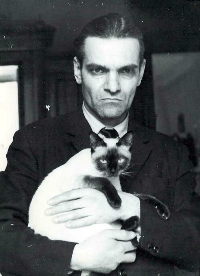 Yuri Knorozov, The Linguist Who Deciphered The Maya Script, 1953. He Listed His Cat Asya As A Co-Author On His Work But The Editors Always Removed Her. He Always Used This Photo With Asya As His Author Photo And Got Pissed Whenever Editors Cropped Her Out