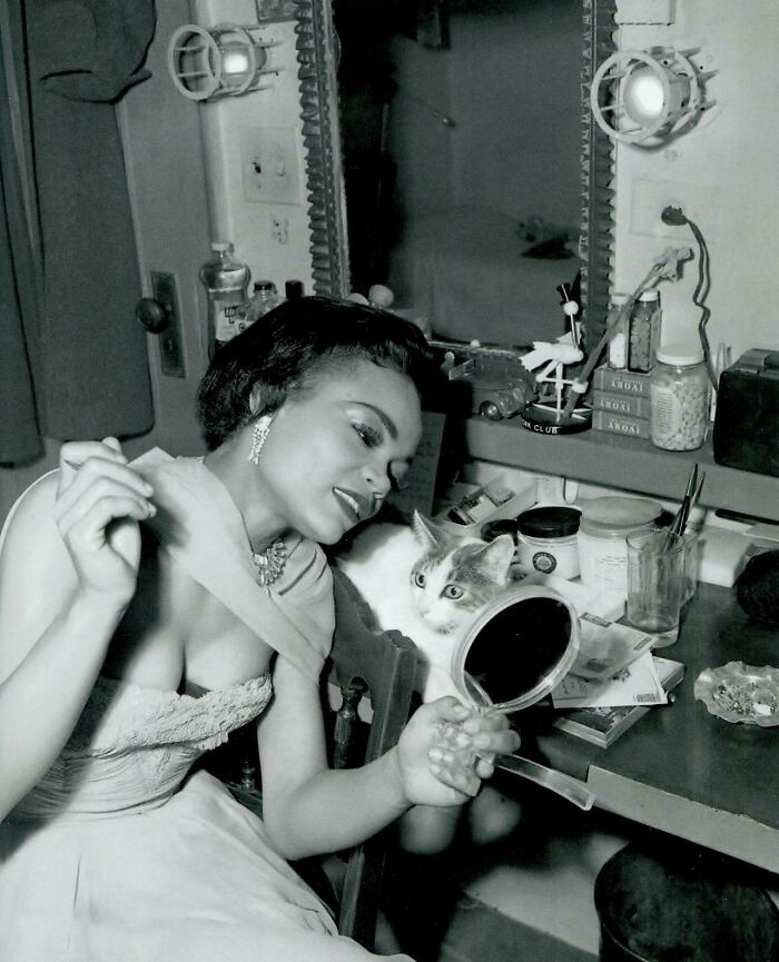 Eartha Kitt With Her Cat Jinx In Her Dressing Room, 1953