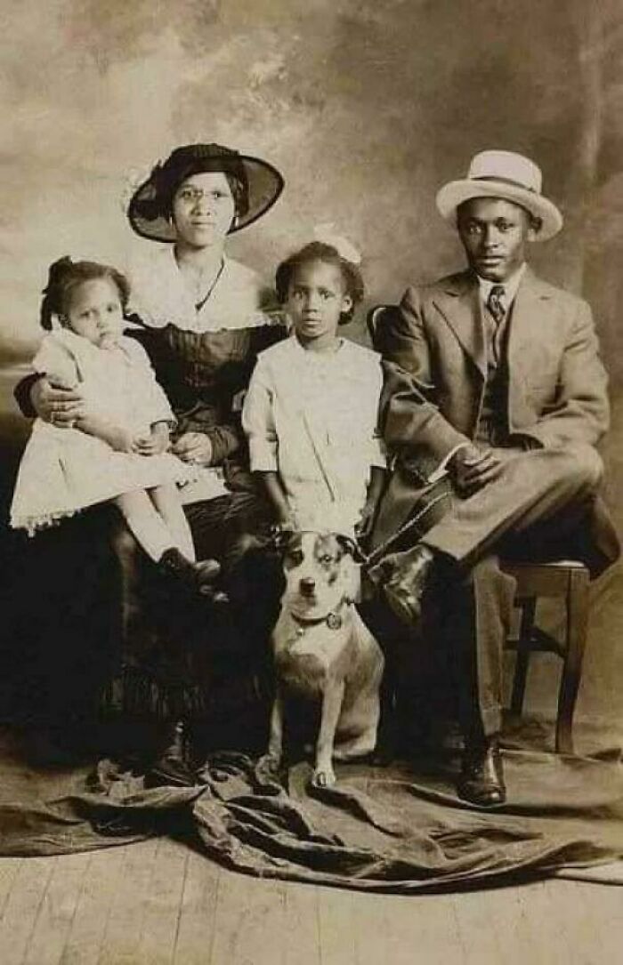 Vintage Photo Of A Family With Their Dog, 1910