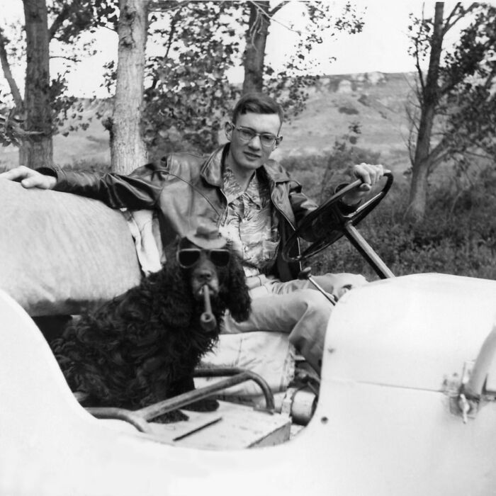 My Grandfather Cruising His Dog Mutt - 1959 Saskatchewan