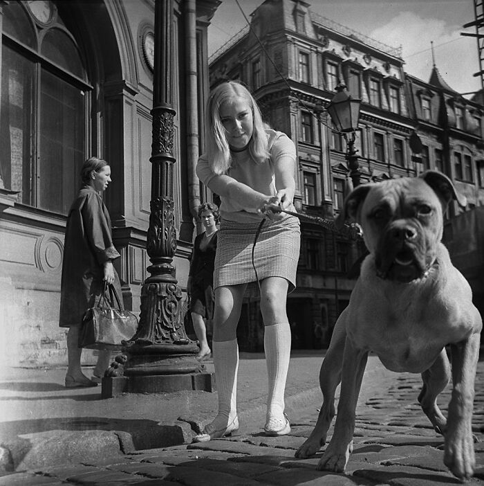 A Girl And Her Curious Dog, Soviet Riga, 1974