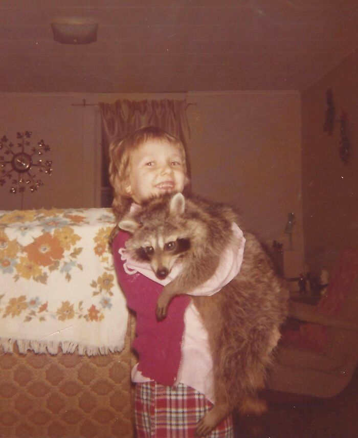 My Mom With Her Pet Raccoon, 1970s