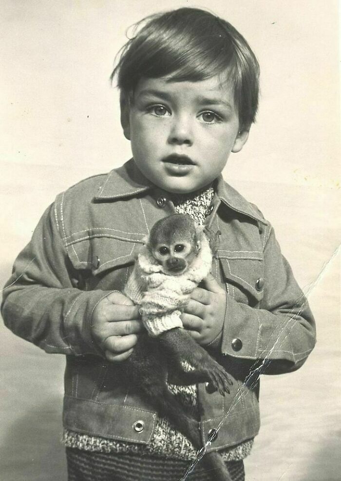 Little Boy With His Pet Monkey. Ca, 1968