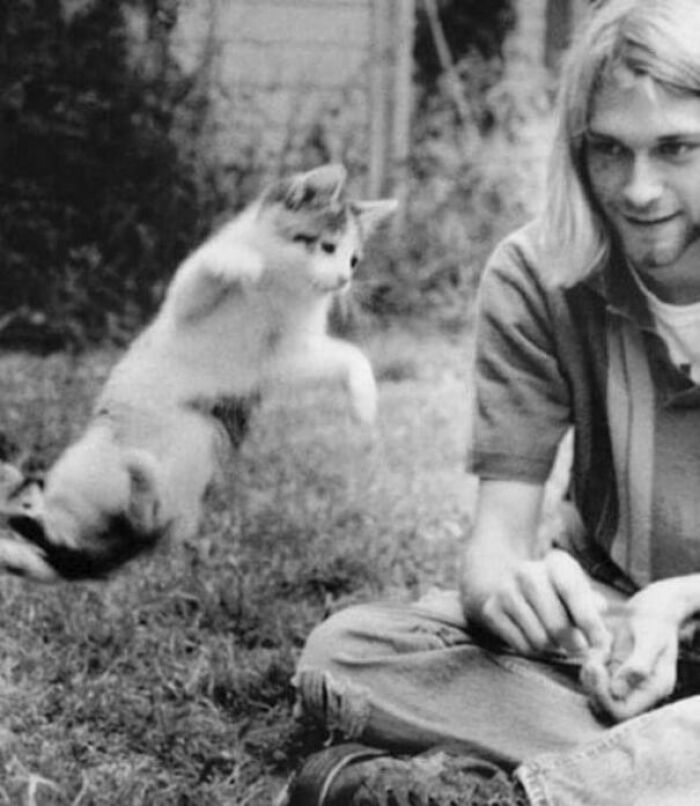 Kurt Cobain Playing With His Cat, 90s