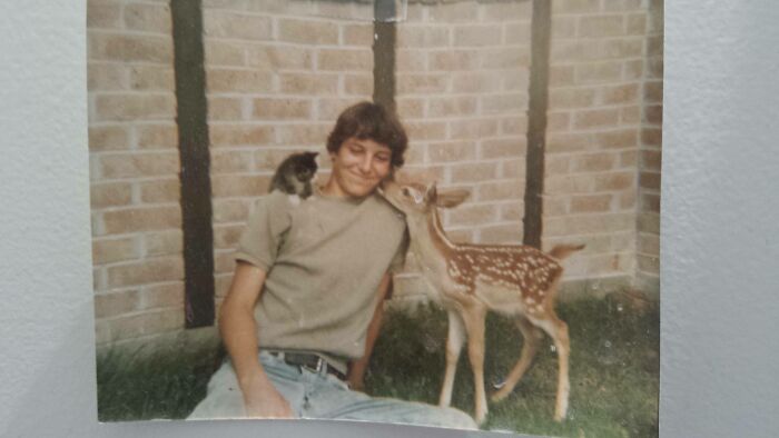 My Uncle With His Pet Deer And Cat In The Early 80's