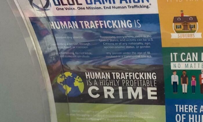 Advertisement showing human trafficking facts, misplaced next to vibrant real estate promotion; an example of funny-ad-fails.