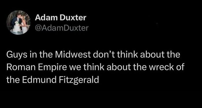 Tweet humorously contrasts Midwest interests with Roman Empire.