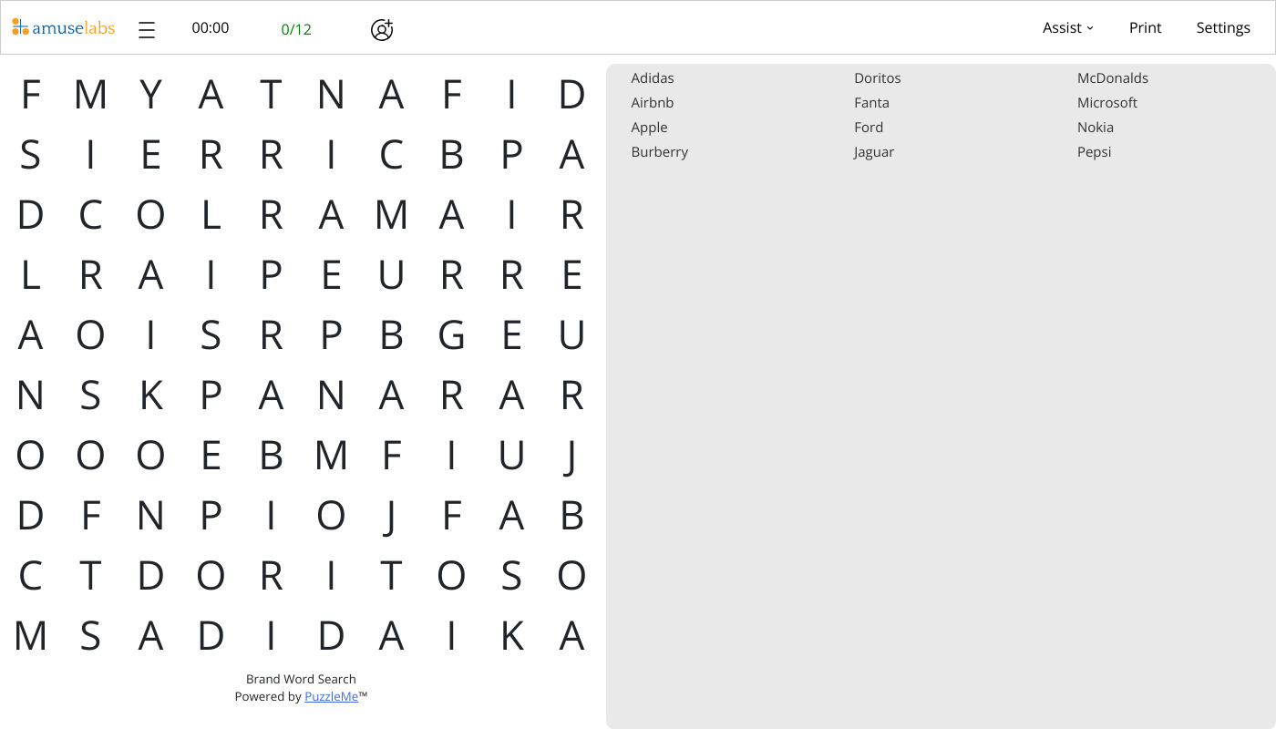 Brand Word Search