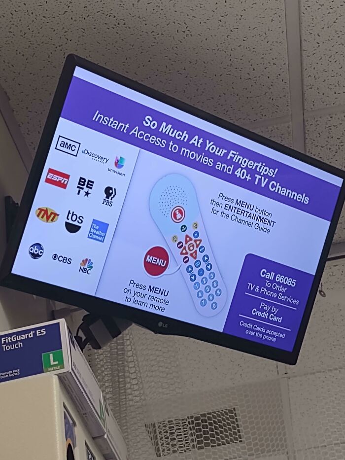 TV screen displaying channel options, illustrating deceptive-marketing-techniques with exaggerated content access claims.