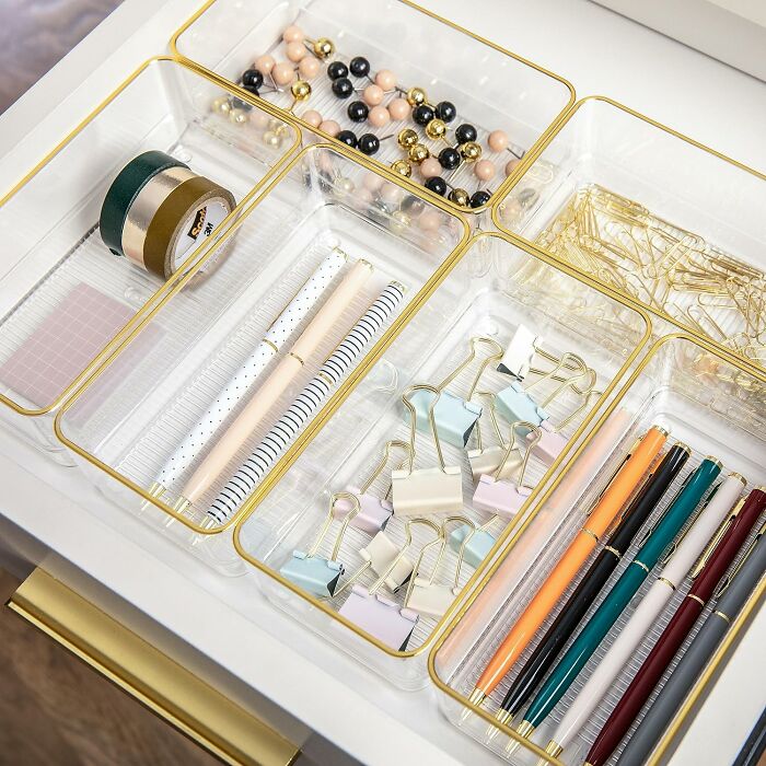 Stay Stylishly Organized With Martha's Luxurious Acrylic And Gold Desk Organisers