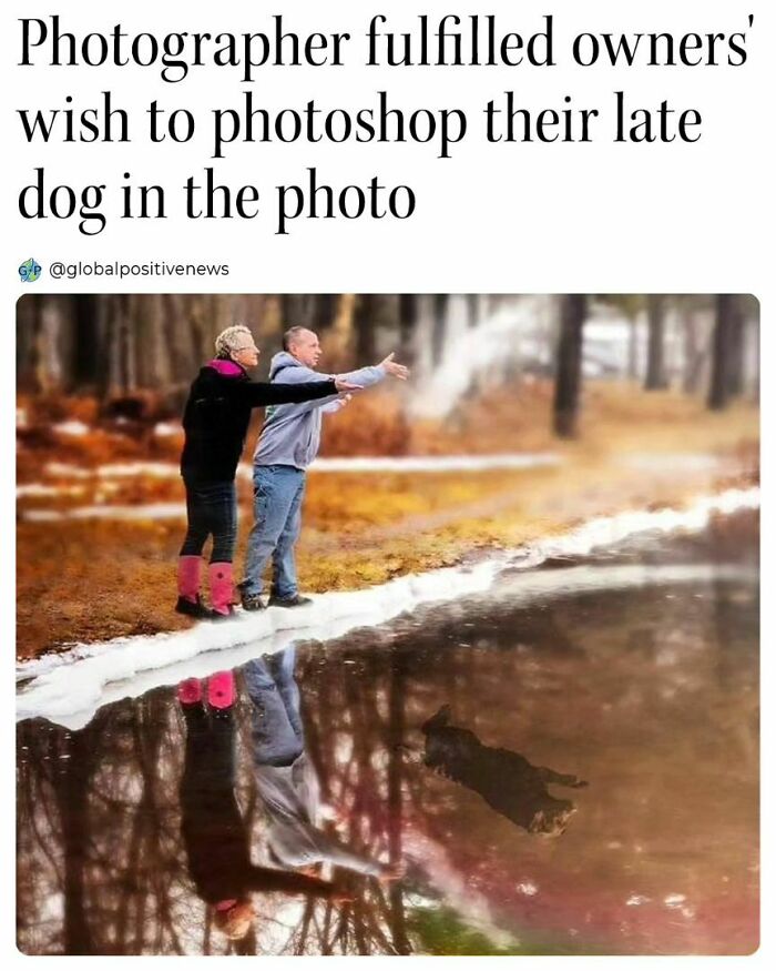 Photographer adds late dog into photo, bringing joy to owners by fulfilling a heartfelt request.