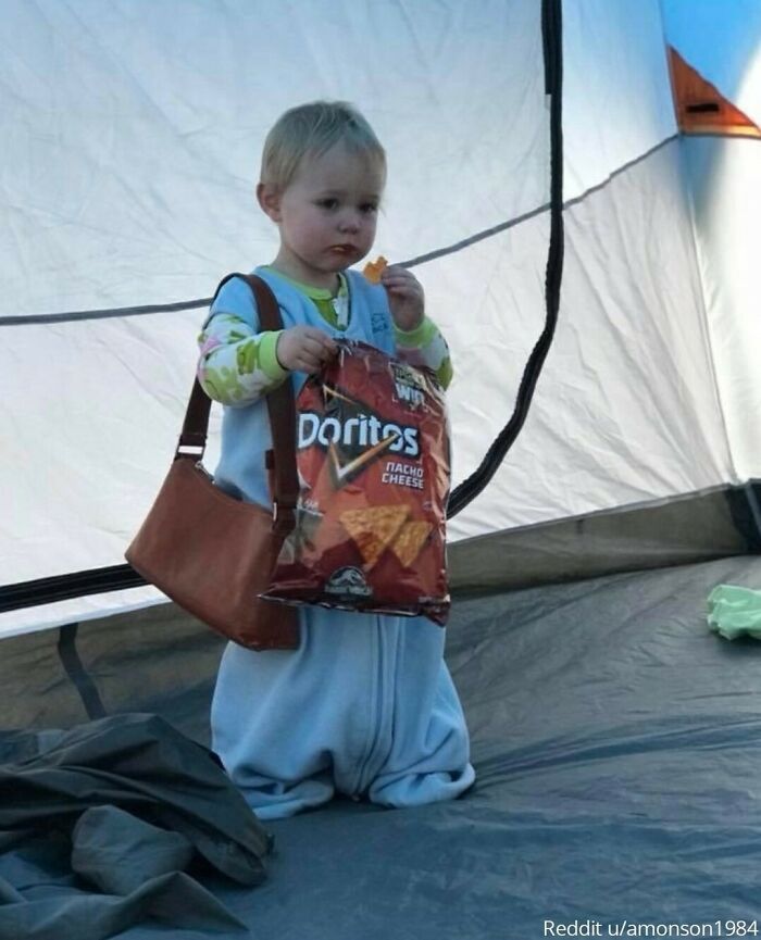 "Daughter’s First Camping Trip. This Is How She Woke Me Up At 6:15 In The Morning."⁠