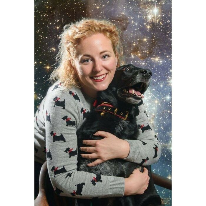 "I Really Love Those Quirky Space-Themed Family Photos. My Dog Max Was Less Than Cooperative, But We Managed To Snag This Wondrous Beauty." ⁠