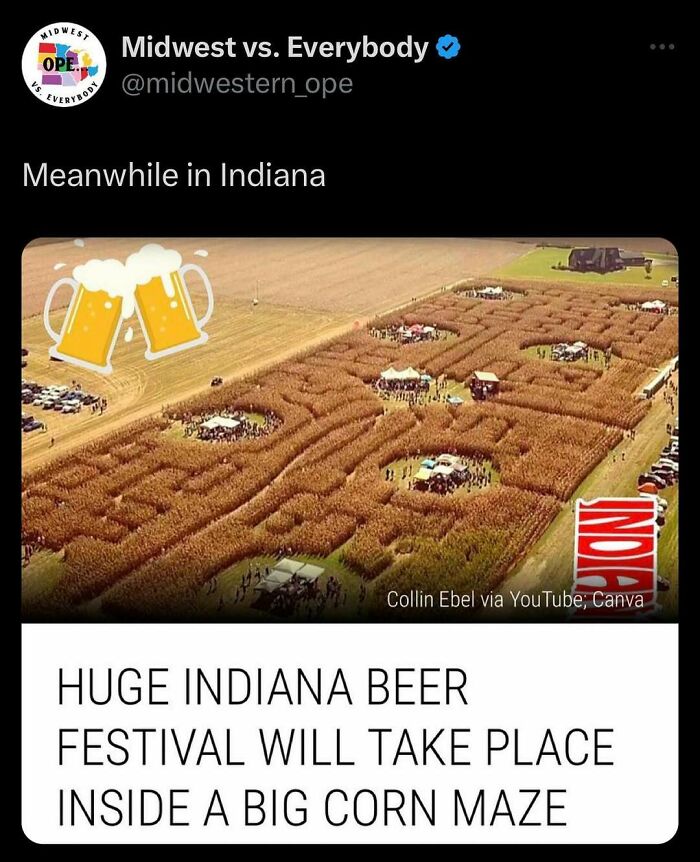 Indiana beer festival in a large corn maze highlighting Midwest culture.