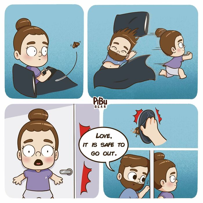 Couple comic by Pibubear shows a playful interaction with a bug, highlighting relatable and adorable relationship moments.