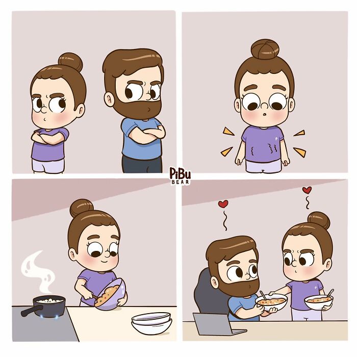 Adorable couple comic by Pibubear showing a playful and loving interaction in everyday life.