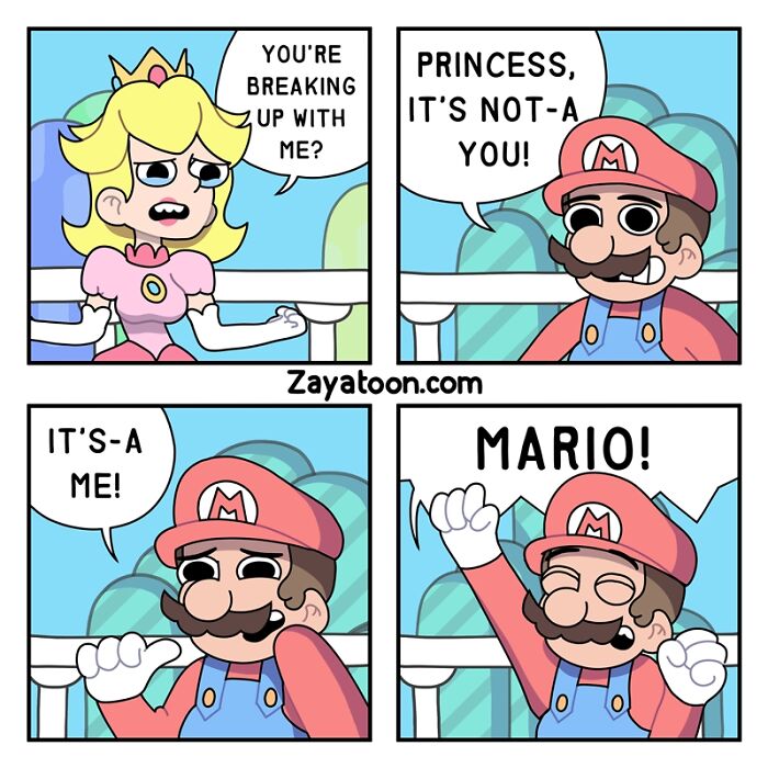 Funny comic featuring pop culture characters Mario and Princess, created by Zayatoon.