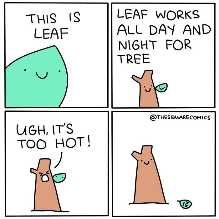 Humorous comic featuring a leaf and tree with a dark twist.