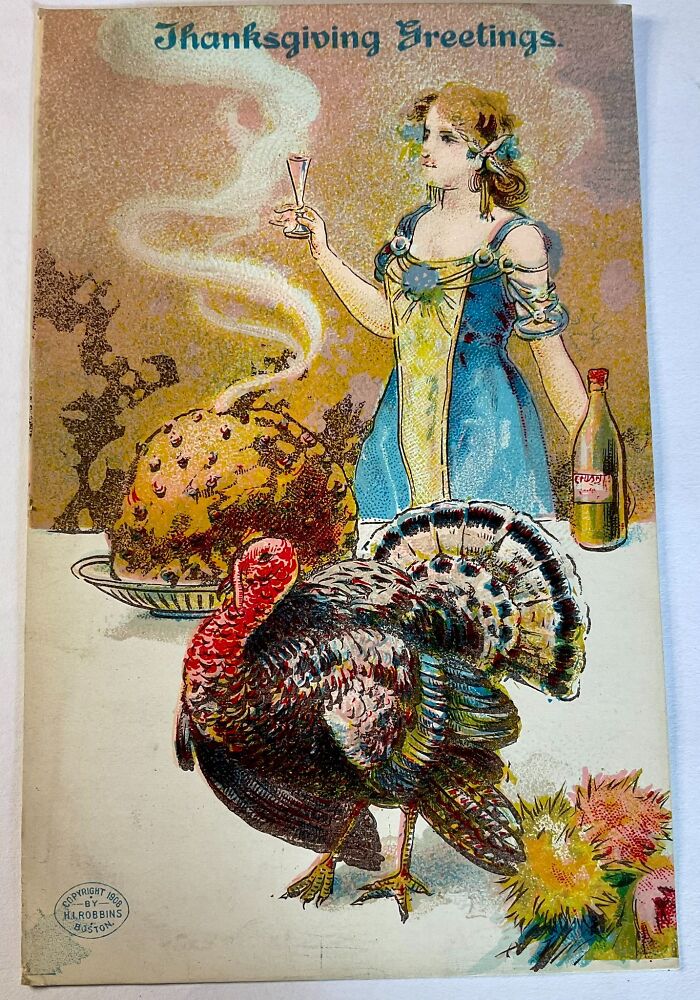 My Thanksgiving Planning Starts And Ends With Whatever She Is Drinking. 1908 Postcard By H. I. Robbins, Boston